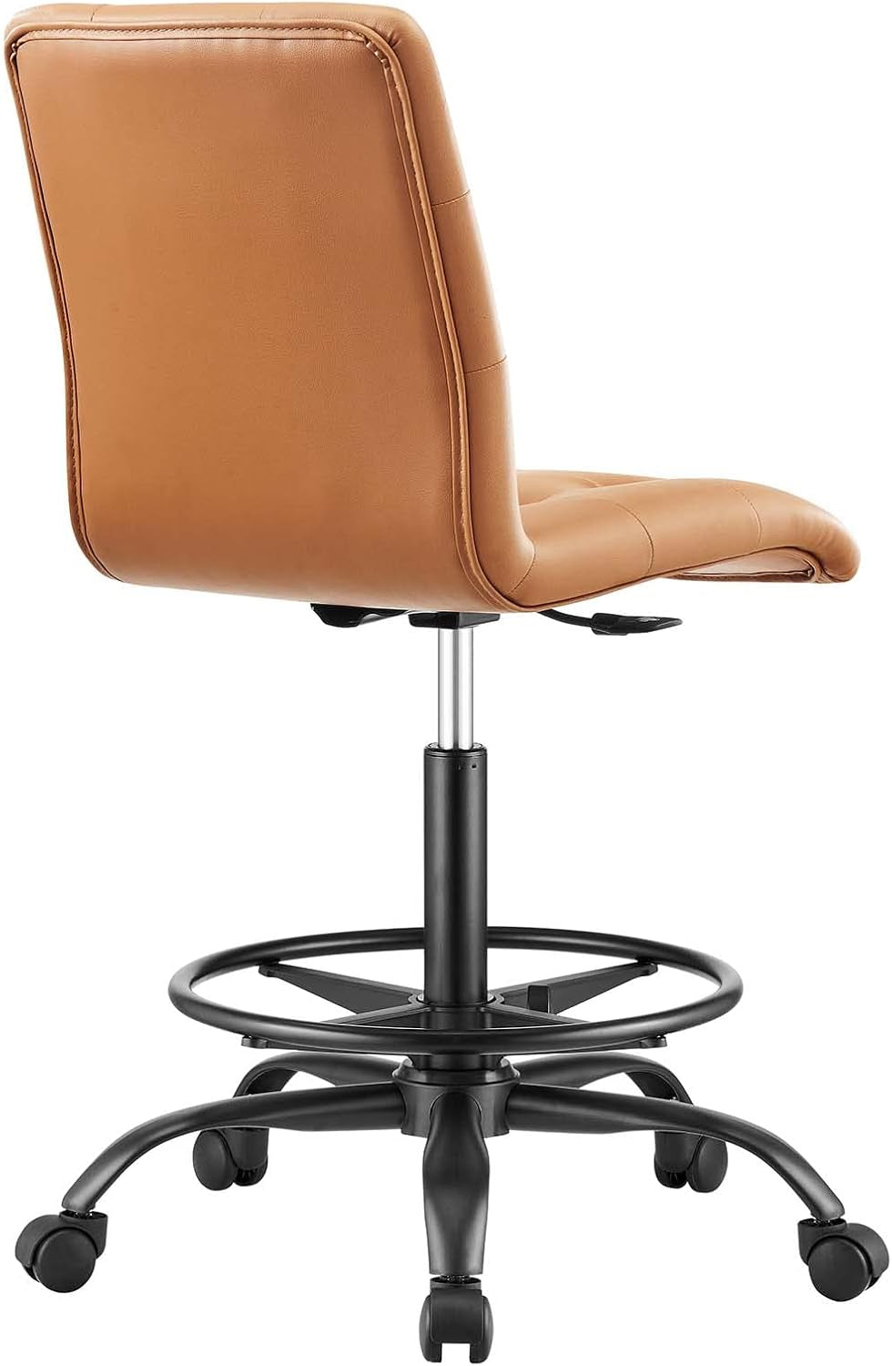 Modway Prim Armless Vegan Leather Drafting Chair in Black Tan