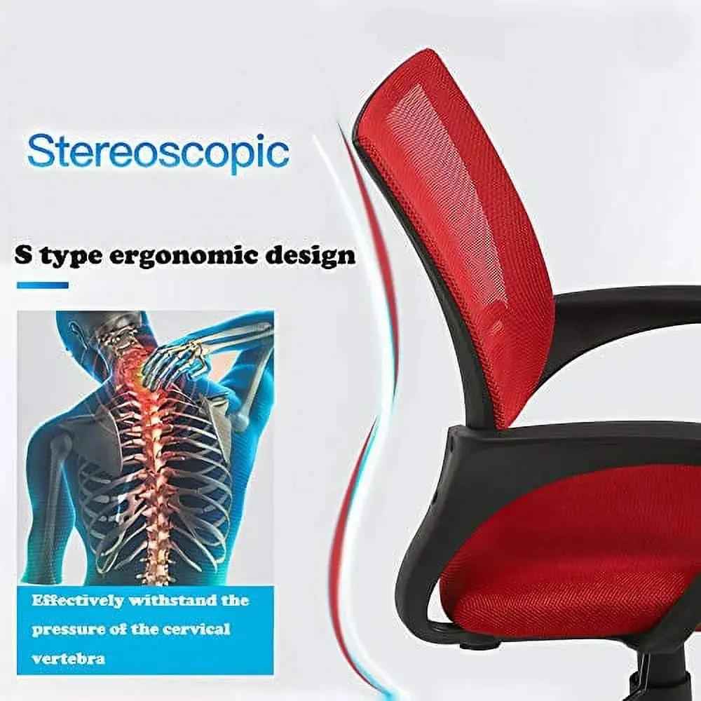 Bestoffice Indoor Modern Mesh Lumbar Support Swivel Ergonomic Desk Chair, Red