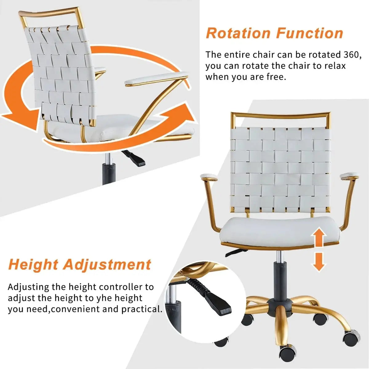 CAROCC Home Office Desk Chair Gold with Throw Pillow
