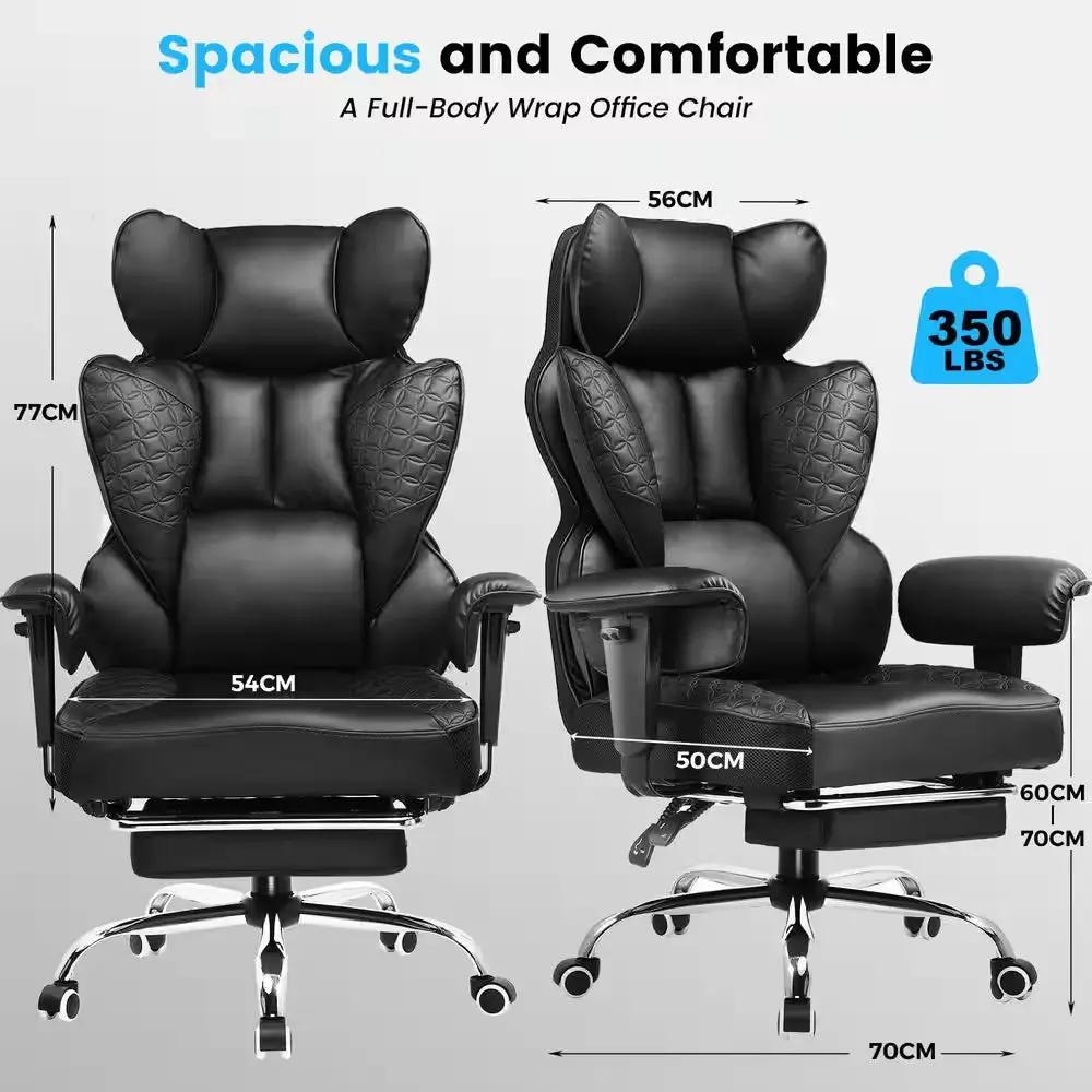 Big and Tall Faux Leather Office Chair with Deluxe Embossing Ergonomic Gaming Chair, Black