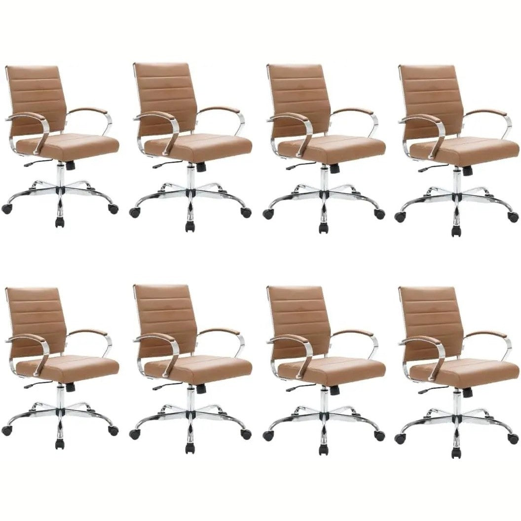 Leisuremod Benmar Leather Office Desk Chair, Mid-Back Ergonomic Swivel Chair with Lumbar Support, Adjustable Height, Tilt Lock, Cushioned Seat & Back, Home Office Task Chair (Tan, Single)
