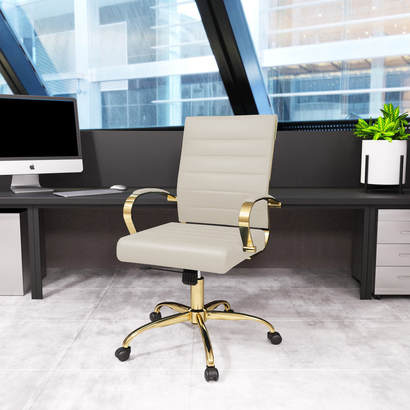 Tan leather office chairs, set of 4 – view 2