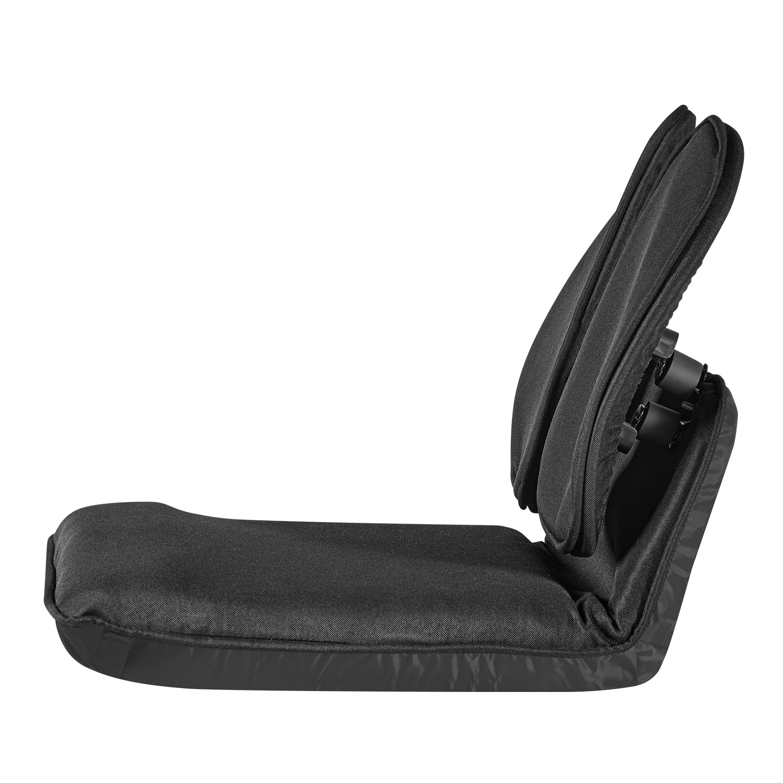 Black Folding Floor Chair - reclined side view on white background