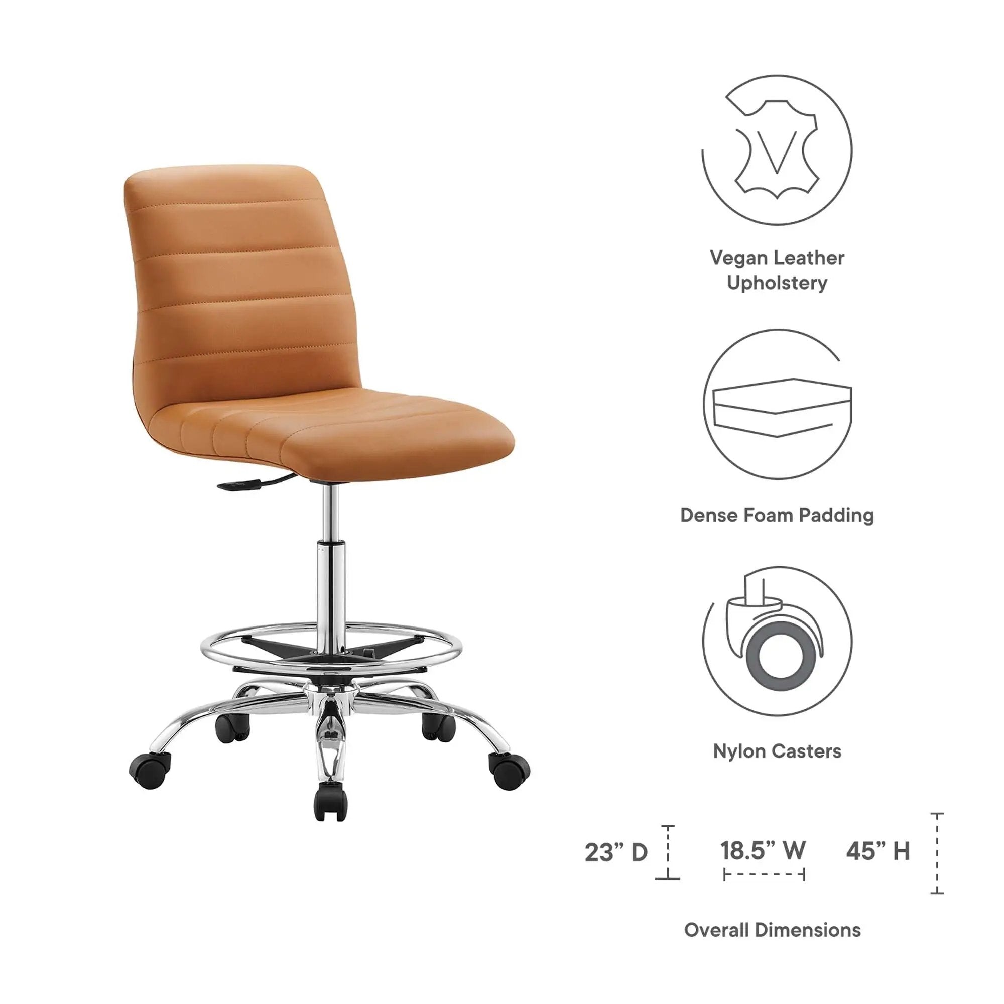 Drafting Chair Vegan Leather Armless Adjustable Stool