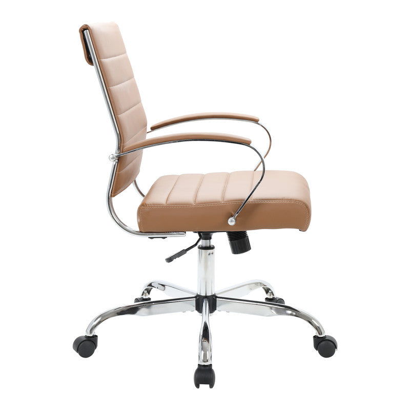 30 PCS Benmar Leather Office Desk Computer Chair with Ribbed Seat and Steel Frame - Brown