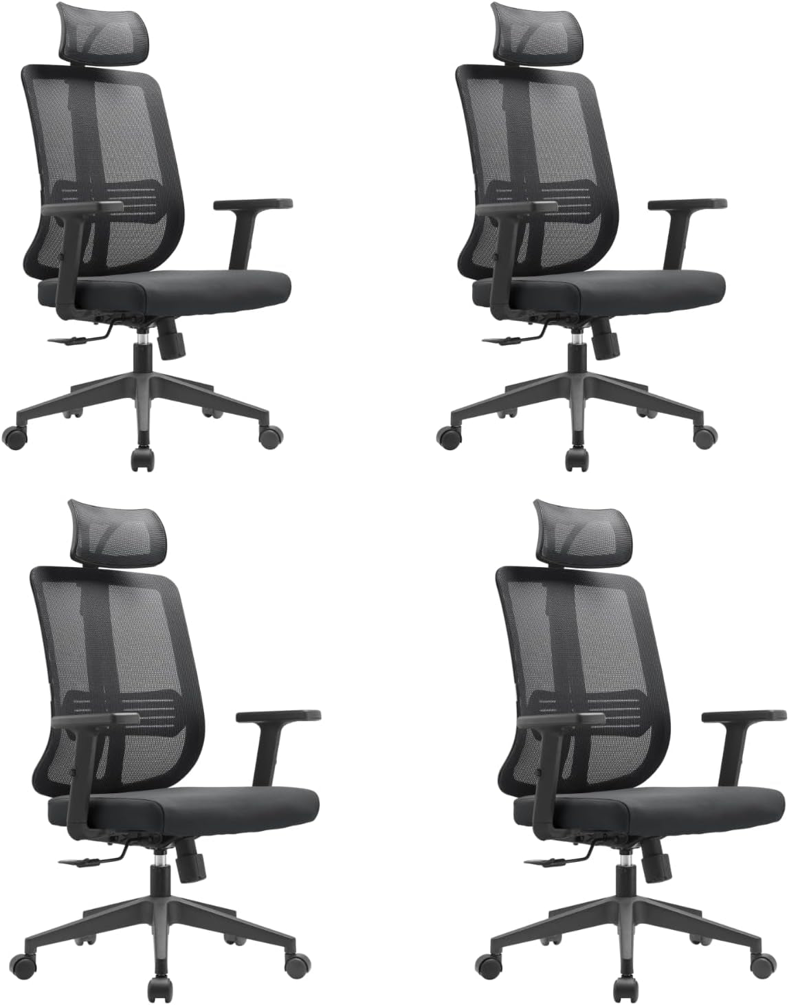 Leisuremod Office Chair, Adjustable Height Arm & Headrest, Upholstered Black Cotton Fabric Foam Filled Seat with White Mesh High Back, Modern Ergonomic Chair, 360 Degree Swivel & Tilt, Nift Series