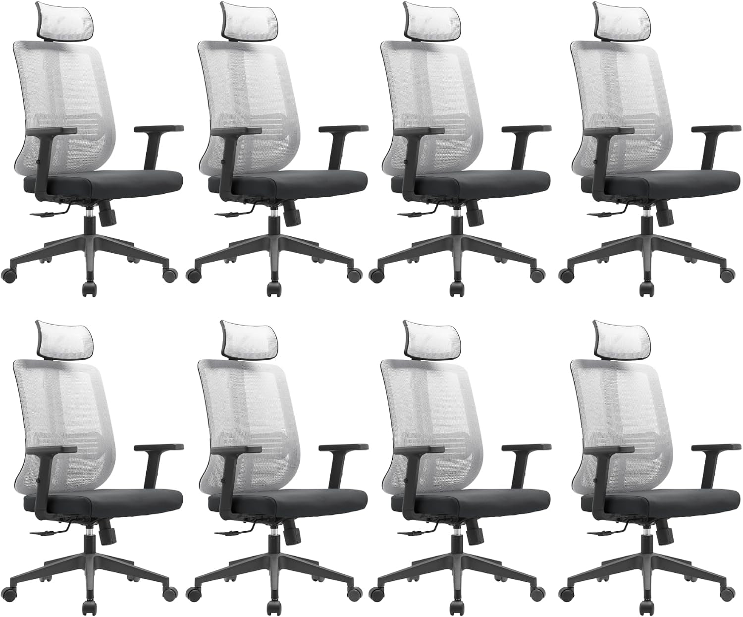 Leisuremod Office Chair, Adjustable Height Arm & Headrest, Upholstered Black Cotton Fabric Foam Filled Seat with White Mesh High Back, Modern Ergonomic Chair, 360 Degree Swivel & Tilt, Nift Series