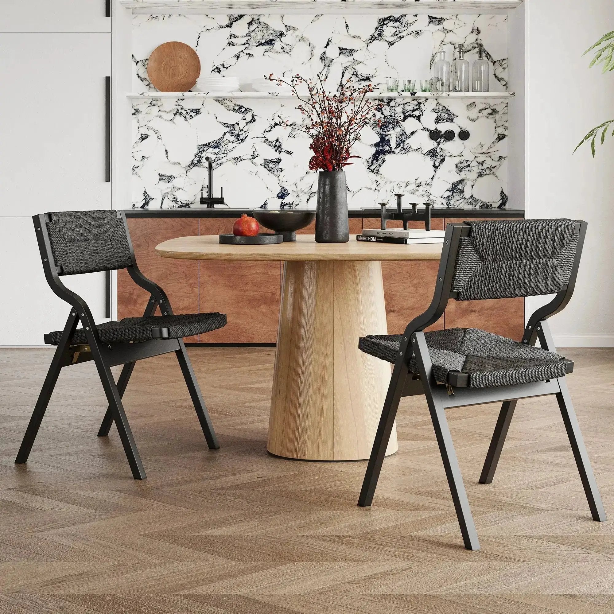 Black Woven Folding Dining Chairs - Space-Saving Set of 2 - Platinum-Level Office Chairs
