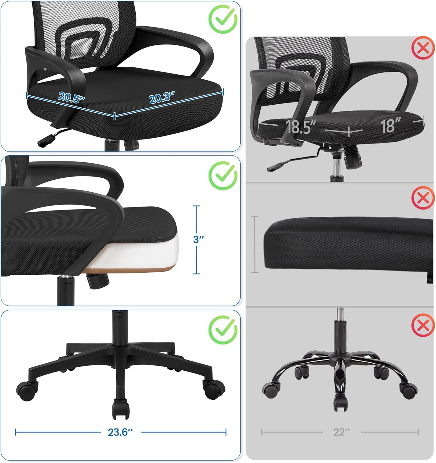 Yaheetech Mid Back Mesh Computer Office Desk Chair Adjustable Swivel, Black | Breathable Mesh Back and Foam Padded Seat for Comfortable Work at Home or Office; Steel Frame Holds 300 Lb, Easy Assembly.