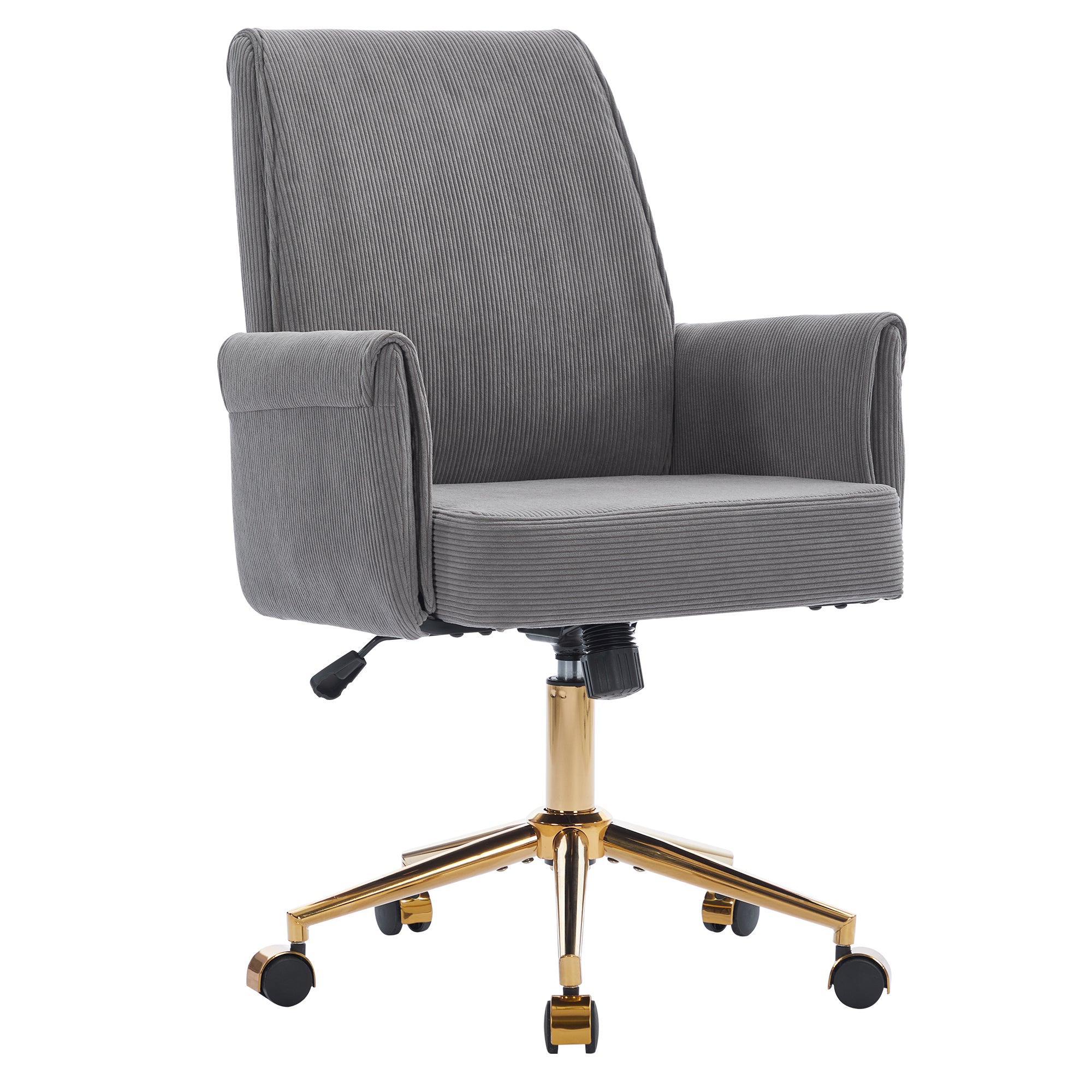 Gray Corduroy Mid-Back Office Chair with Gold Metal Base