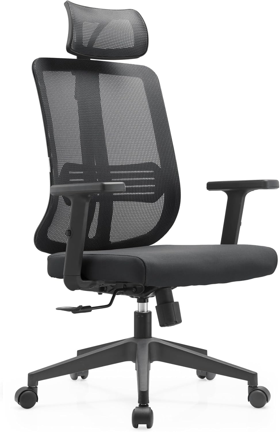 Leisuremod Office Chair, Adjustable Height Arm & Headrest, Upholstered Black Cotton Fabric Foam Filled Seat with White Mesh High Back, Modern Ergonomic Chair, 360 Degree Swivel & Tilt, Nift Series