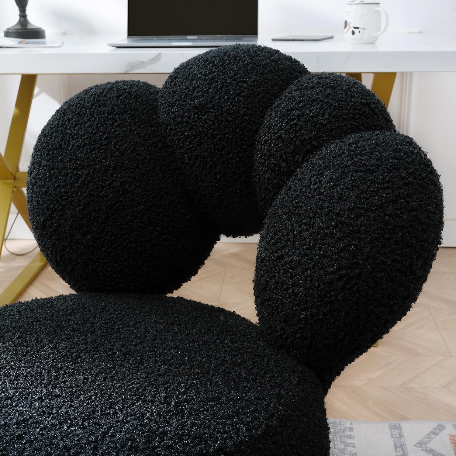 Black teddy fabric swivel vanity chair – view 7
