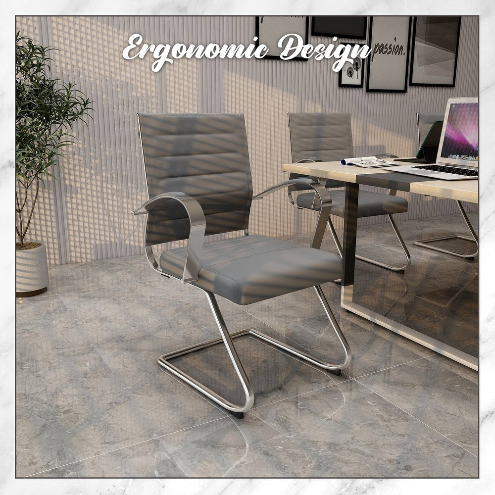 24 PCS Benmar Leather Upholstered Computer Office Chair with Sled Base, Padded Armrests for Home or Office - Grey
