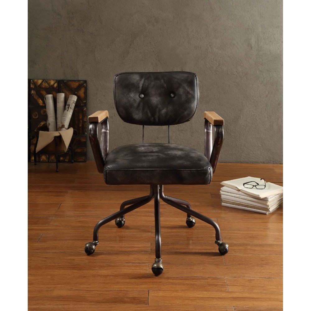 ACME Hallie black top grain leather executive chair - front view
