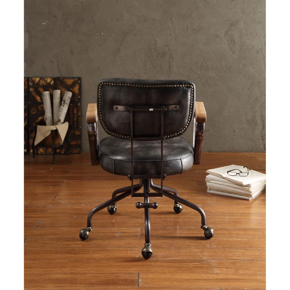 ACME Hallie black top grain leather executive chair - back view