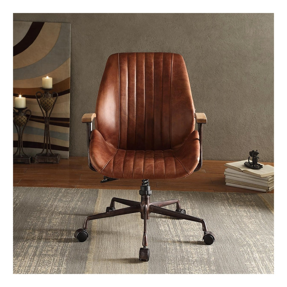 Cocoa leather swivel executive office chair - side view