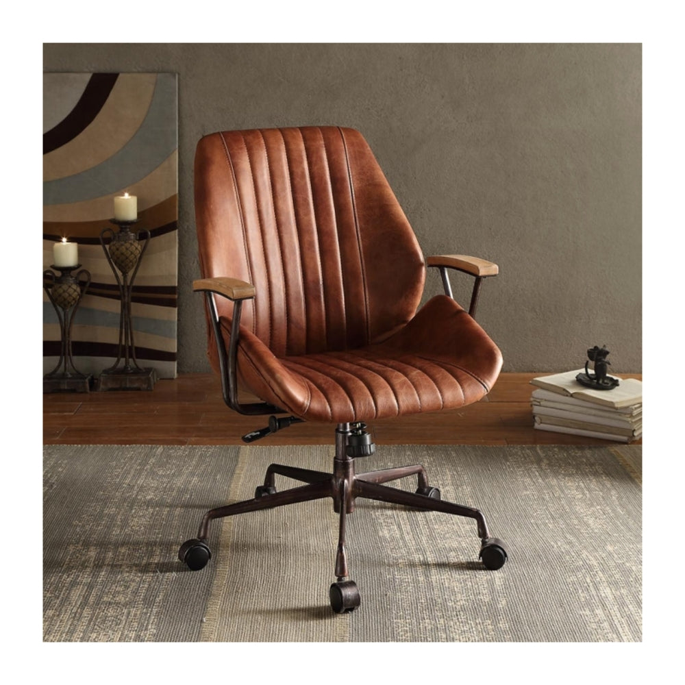 Cocoa leather swivel executive office chair - detail view