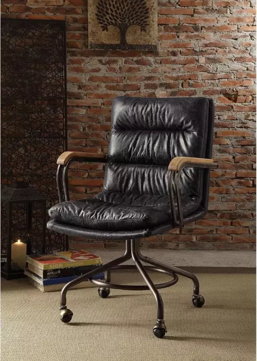 Blue top grain leather executive office chair - side view