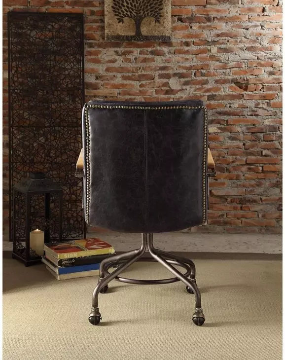 Blue top grain leather executive office chair - detail view