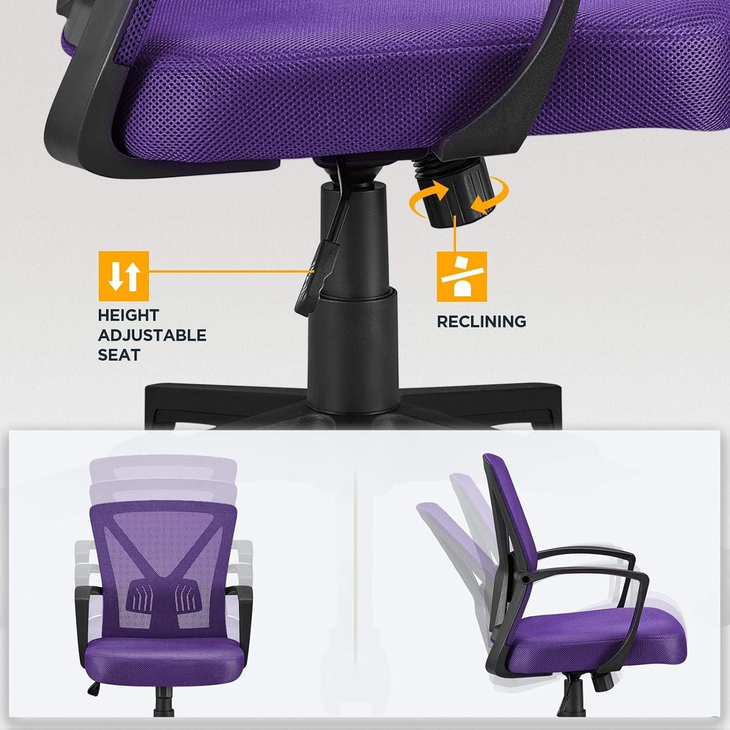 Yaheetech Mid-Back Mesh Task Office Desk Chair with Wheels and Arms, Purple | Breathable Mesh Back and Foam-Padded Seat for All-Day Comfort; Sturdy Metal Frame, Height Adjustable, and Easy to Assemble