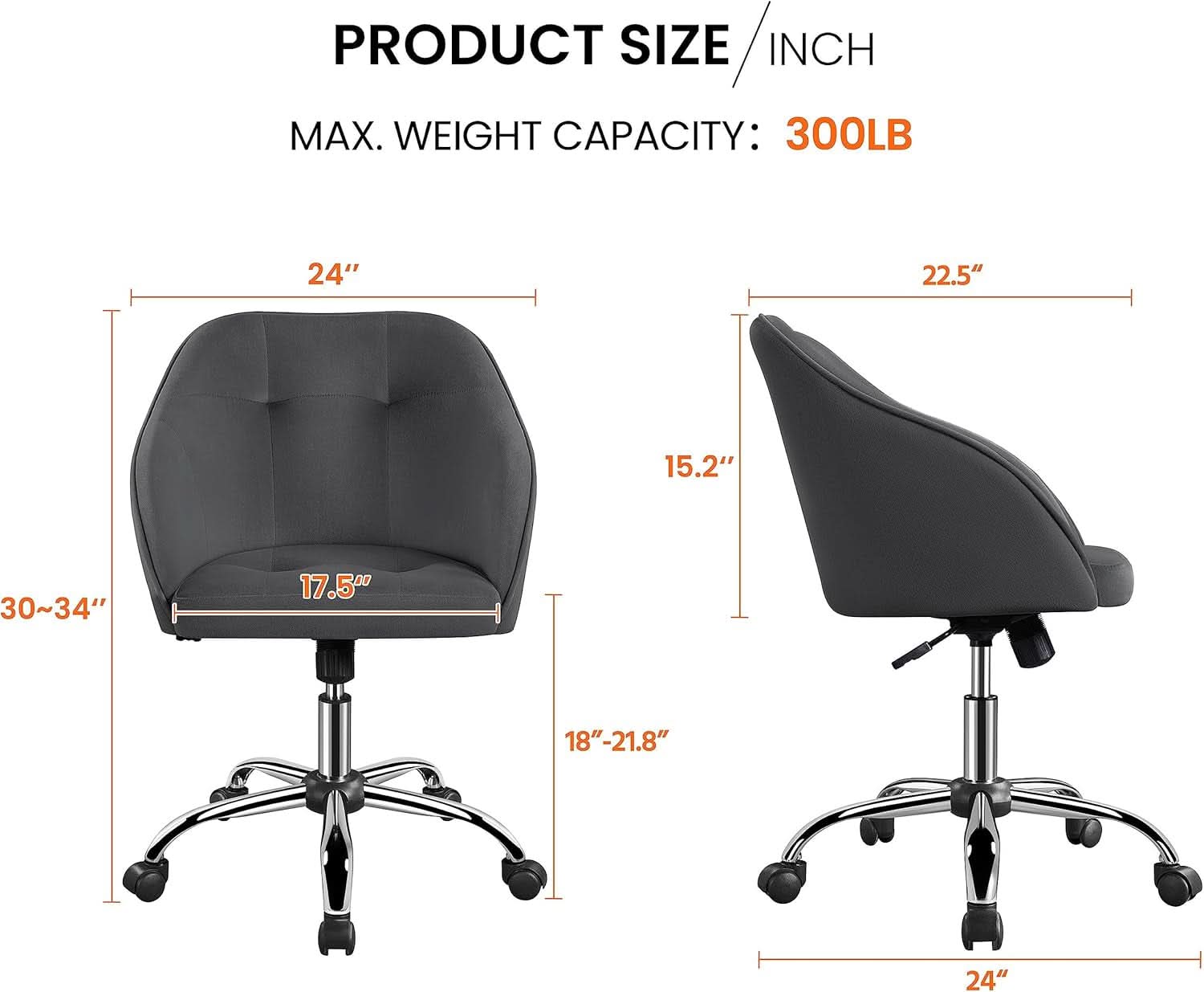Grey Velvet Office Chair with Armrests and Large Seat - Platinum-Level Office Chairs