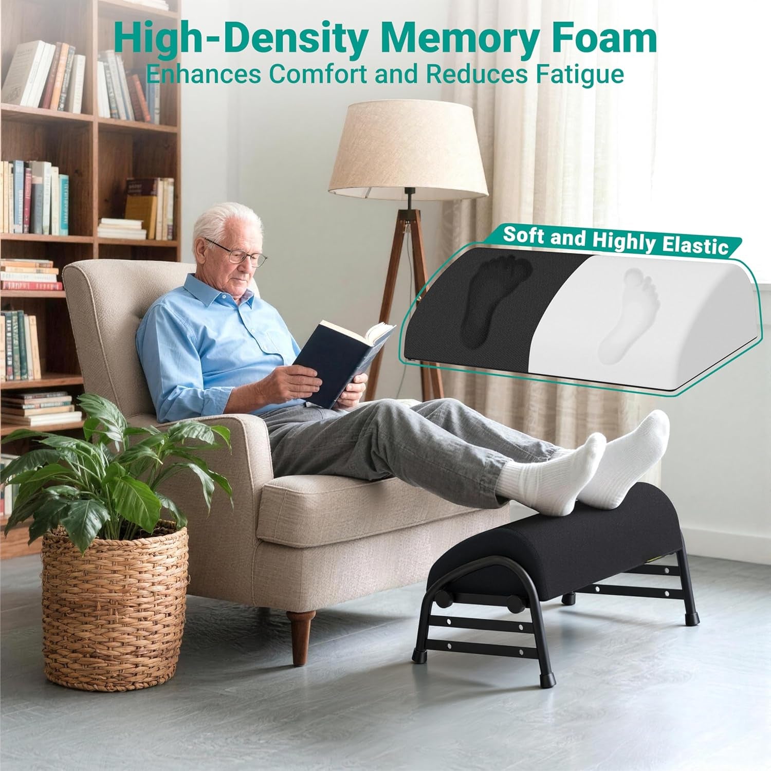 YEASHEIN Adjustable Foot Rest for under Desk at Work, Ergonomic Foot Stools | 7 Positions, Elevated Cushion under Desk Footrest with Metal Frame, Leg Rest Used for Home, Car, PC Gaming Accessories