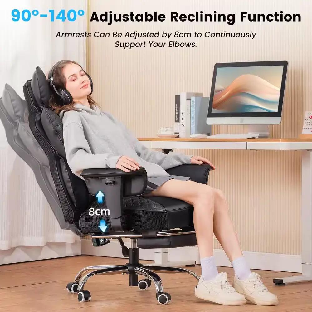 Big and Tall Faux Leather Office Chair with Deluxe Embossing Ergonomic Gaming Chair, Black