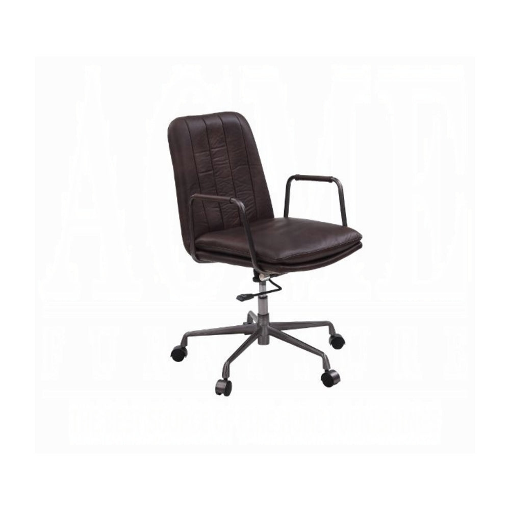 Dark brown top grain leather office chair - side view