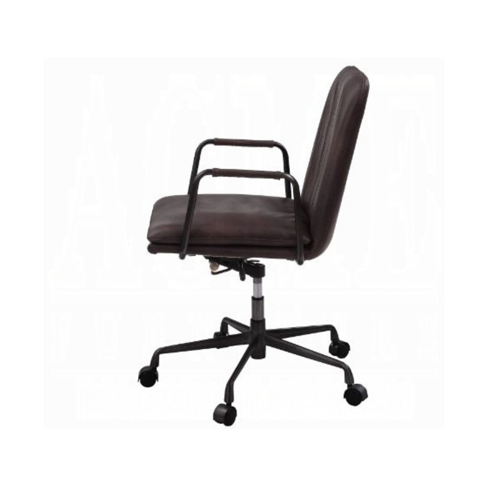 Dark brown top grain leather office chair - detail view