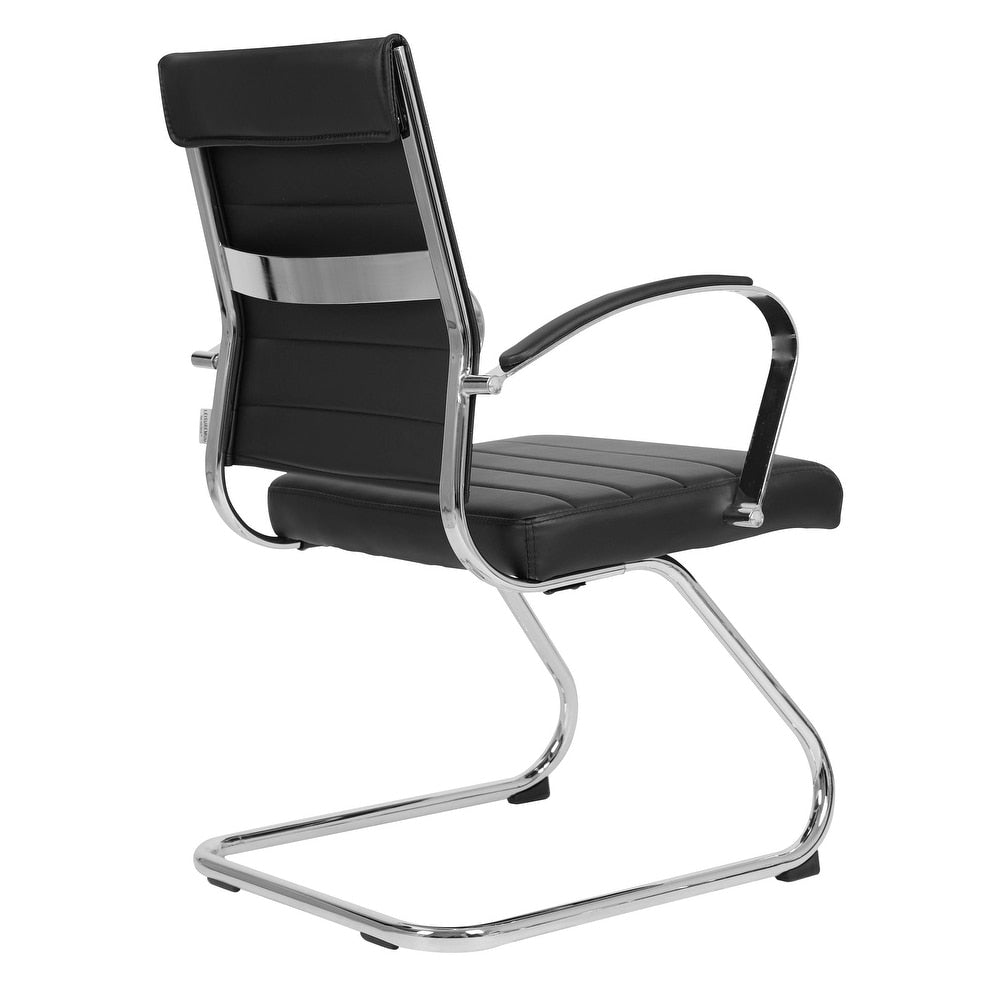 24 PCS Benmar Leather Upholstered Computer Office Chair with Sled Base, Padded Armrests for Home or Office - Black