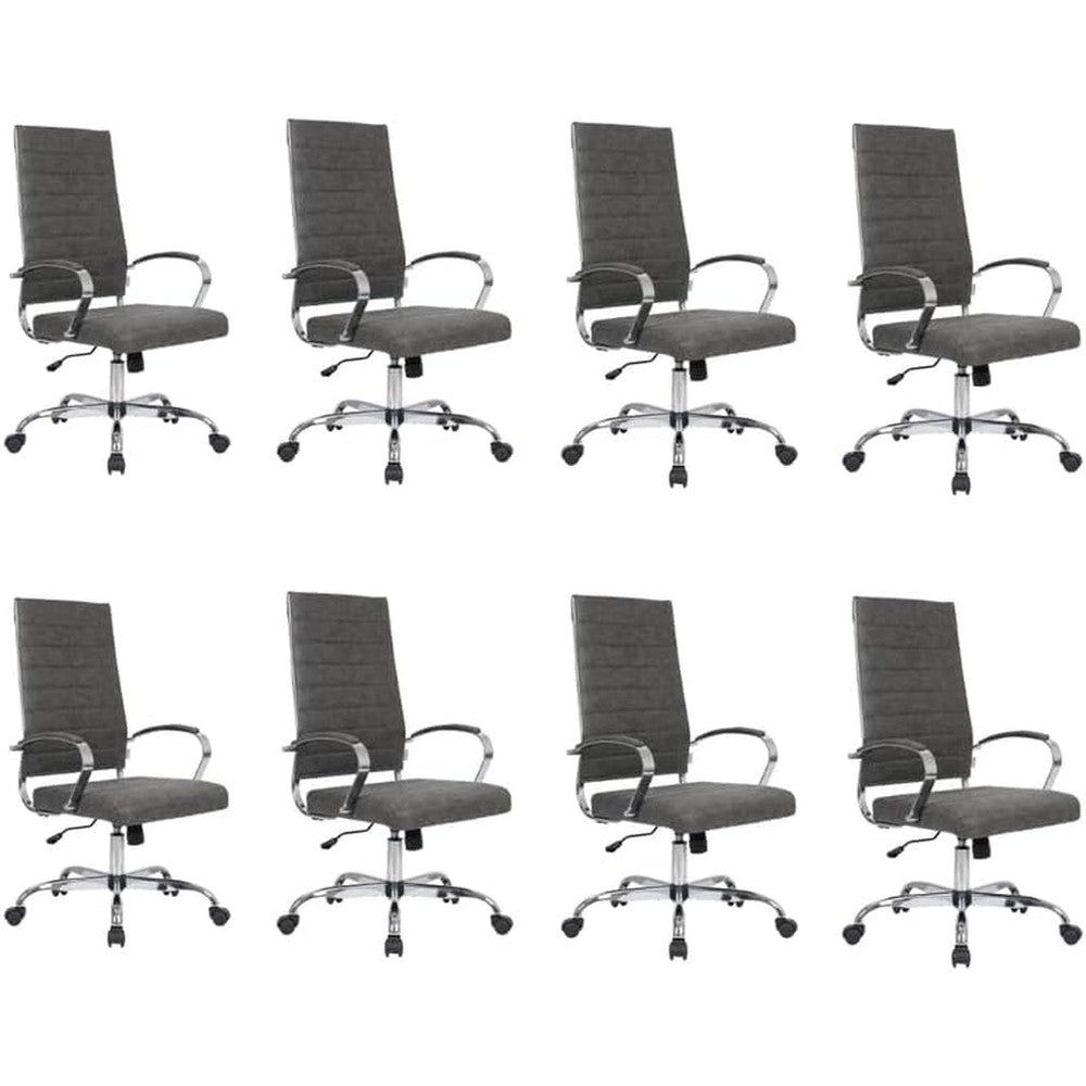 Leisuremod Benmar Modern High-Back Office Chair, 360-Degree Adjustable Swivel Task Furniture in Leather Upholstery with Ribbed Backrest for Home and Office
