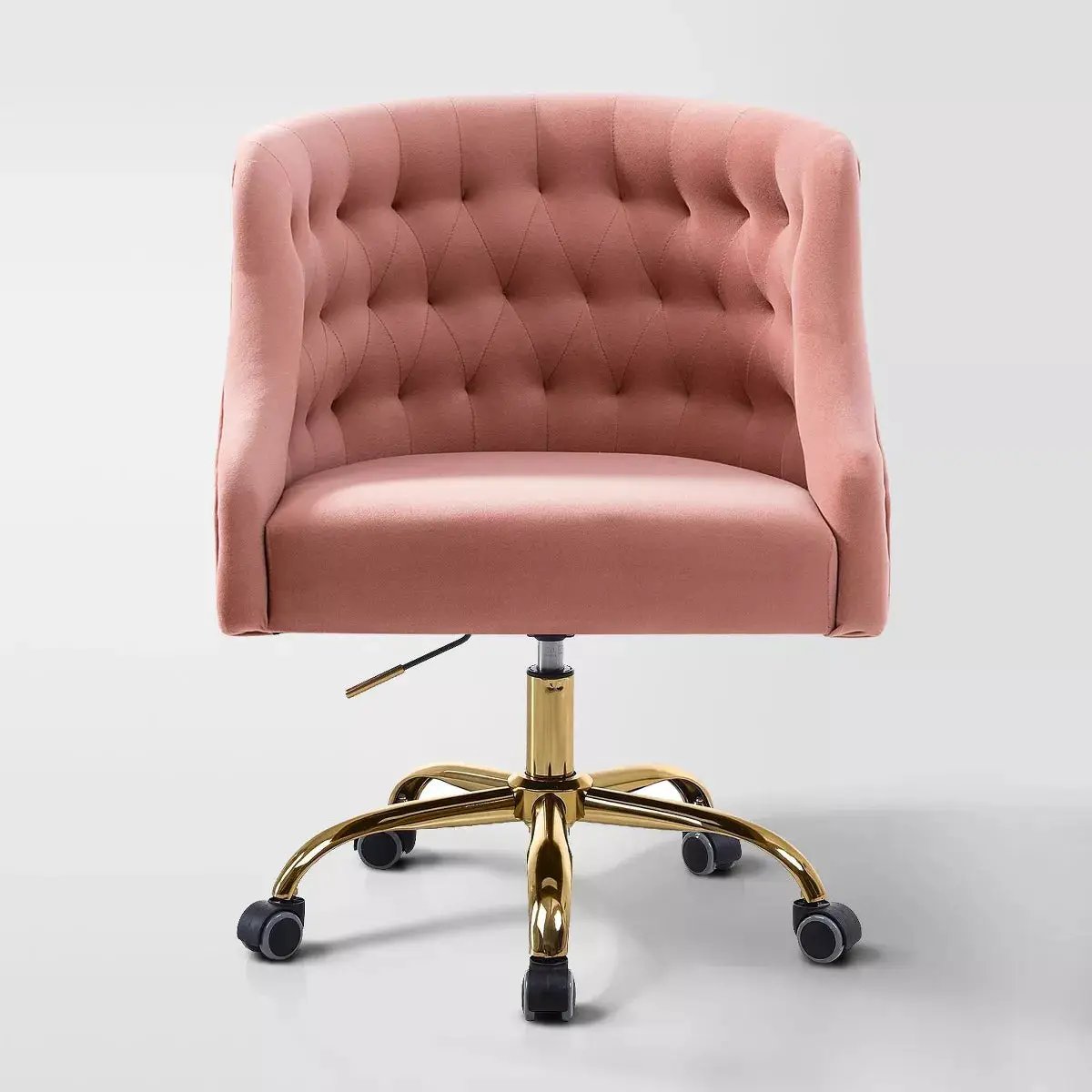 Anika Modern Velvet Height-Adjustable Swivel Task Office Chair with Button-Tufted Back and Gold Base | Karat Home