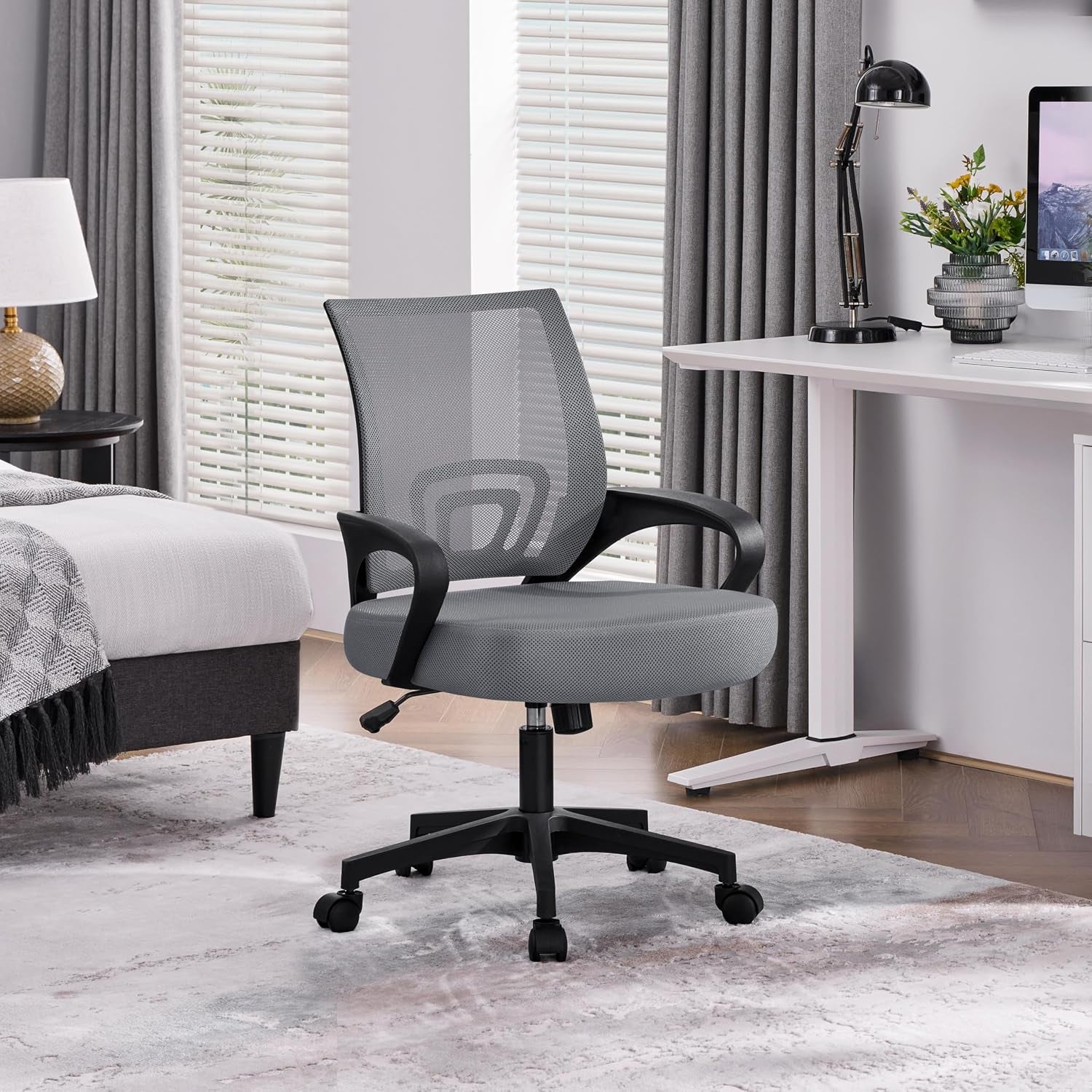 Yaheetech Mid Back Mesh Computer Office Desk Chair Adjustable Swivel, Dark Grey