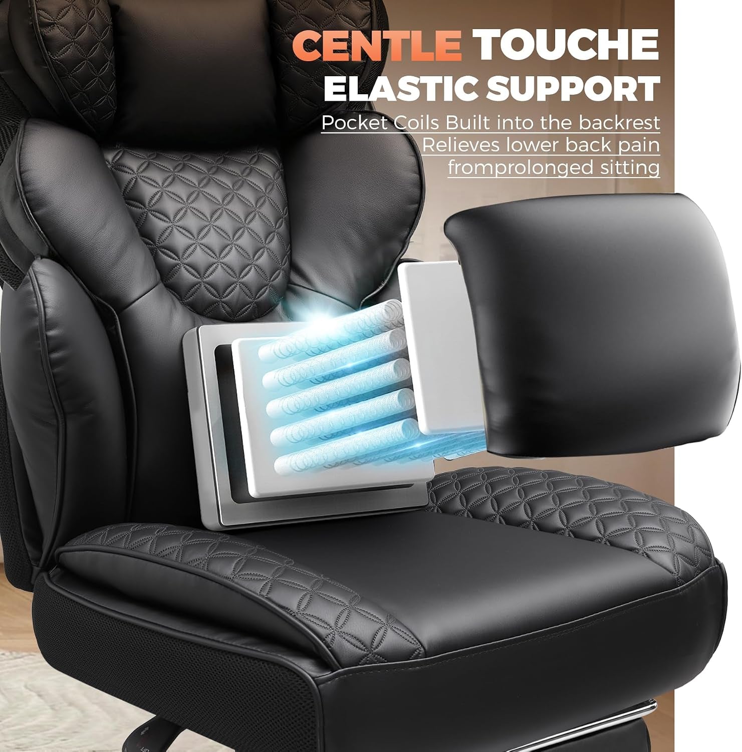 COMHOMA Big and Tall Office Chair with Upgrade Footrest, Heavy Duty Gaming Chair High Back Executive Chair with Spring Lumbar Support for Lower Back Pain Relief, 150°Reclining Adjustable Armrests