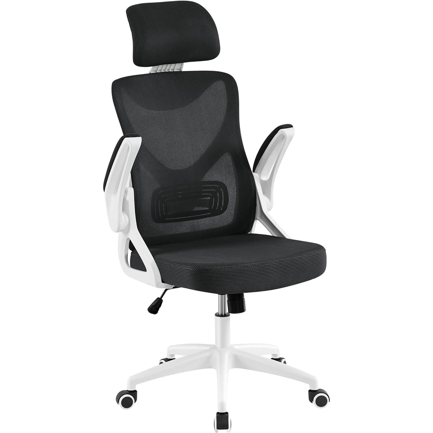 Yaheetech Ergonomic Office Chair with Headrest, Lumbar Support, White/Black | Breathable Mesh High-Back Adjustable Headrest, Padded Seat, and Flip-Up Armrests Supports Your Back and Neck, Holds 300Lb