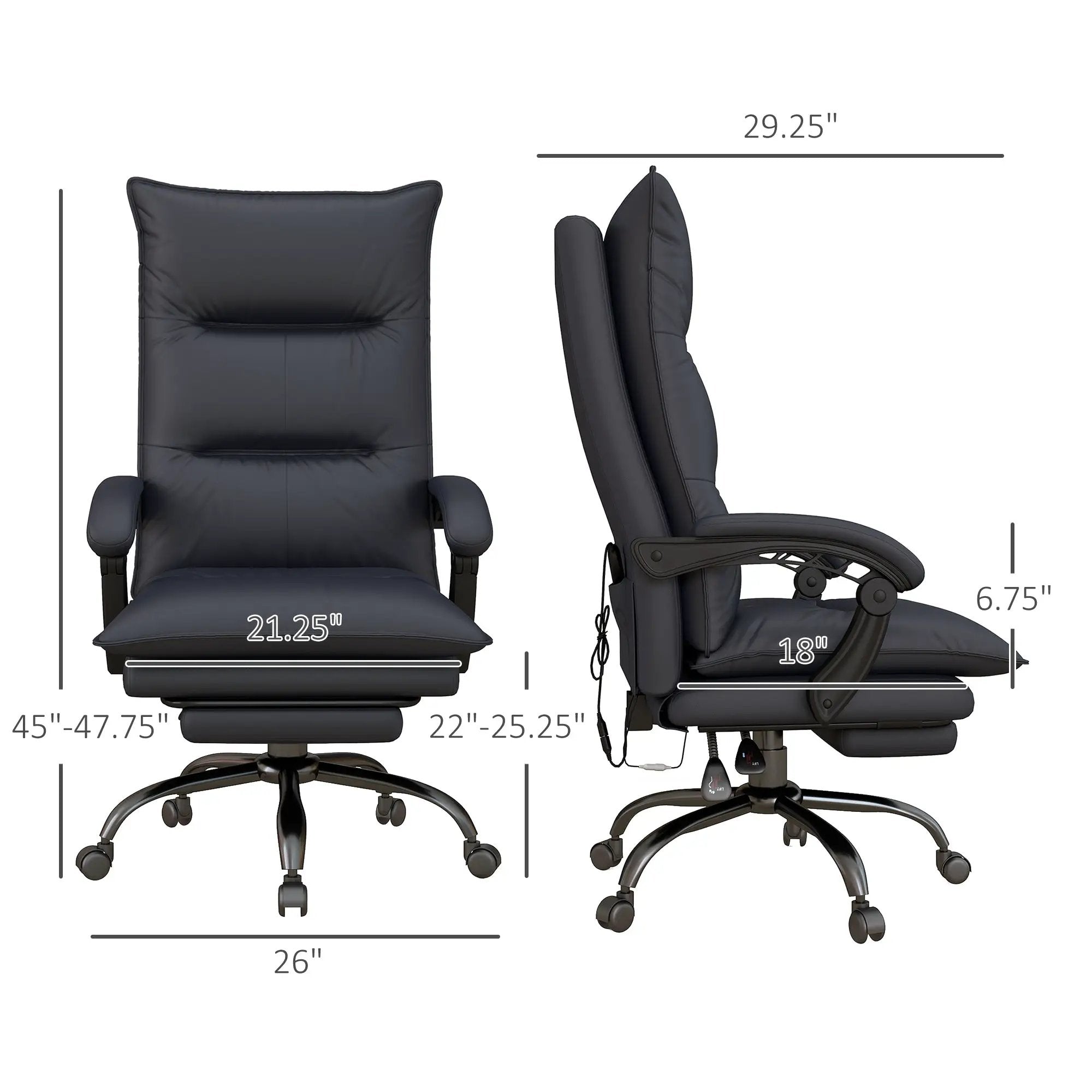 Executive Massage Office Chair with 6 Vibration Points, Microfiber Computer Desk Chair, Heated Reclining Chair with Footrest, Armrest, Double Padding, Charcoal Gray by Doba