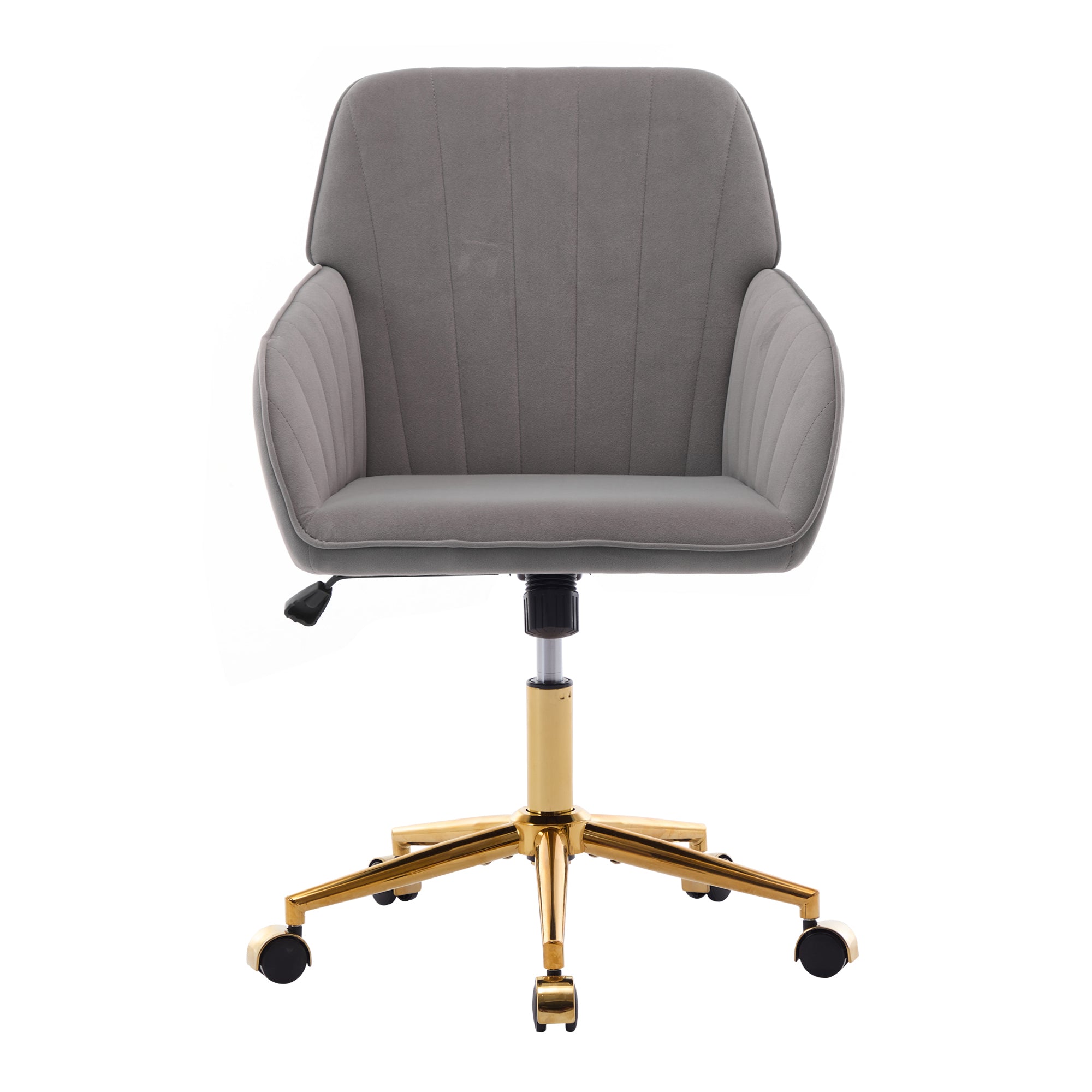 Gray Velvet Office Chair, Ergonomic Adjustable Swivel Desk Chair with Gold Base for Home Study and Long Sitting Comfort - Platinum-Level Office Chairs