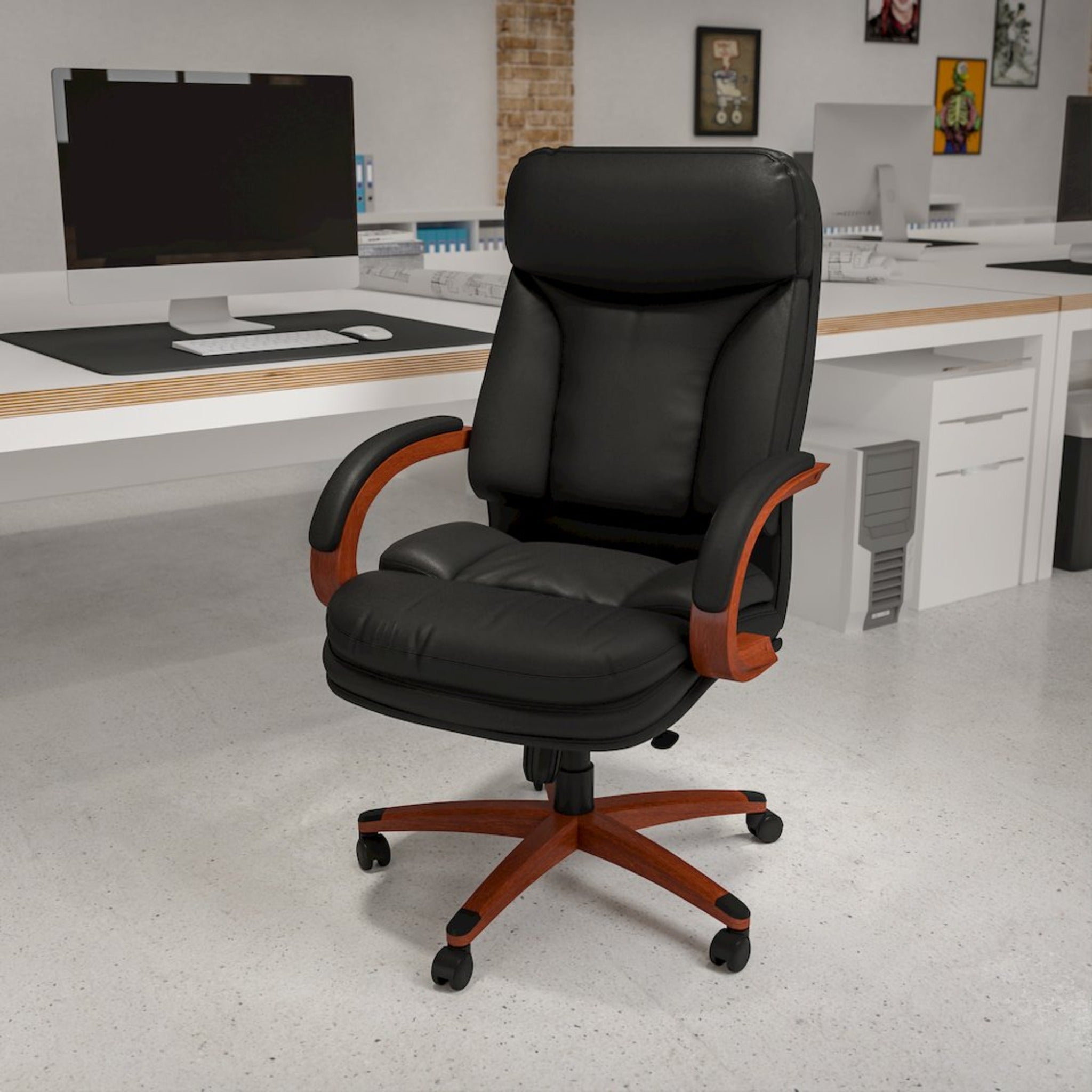High Back Black LeatherSoft Executive Office Chair with Synchro-Tilt