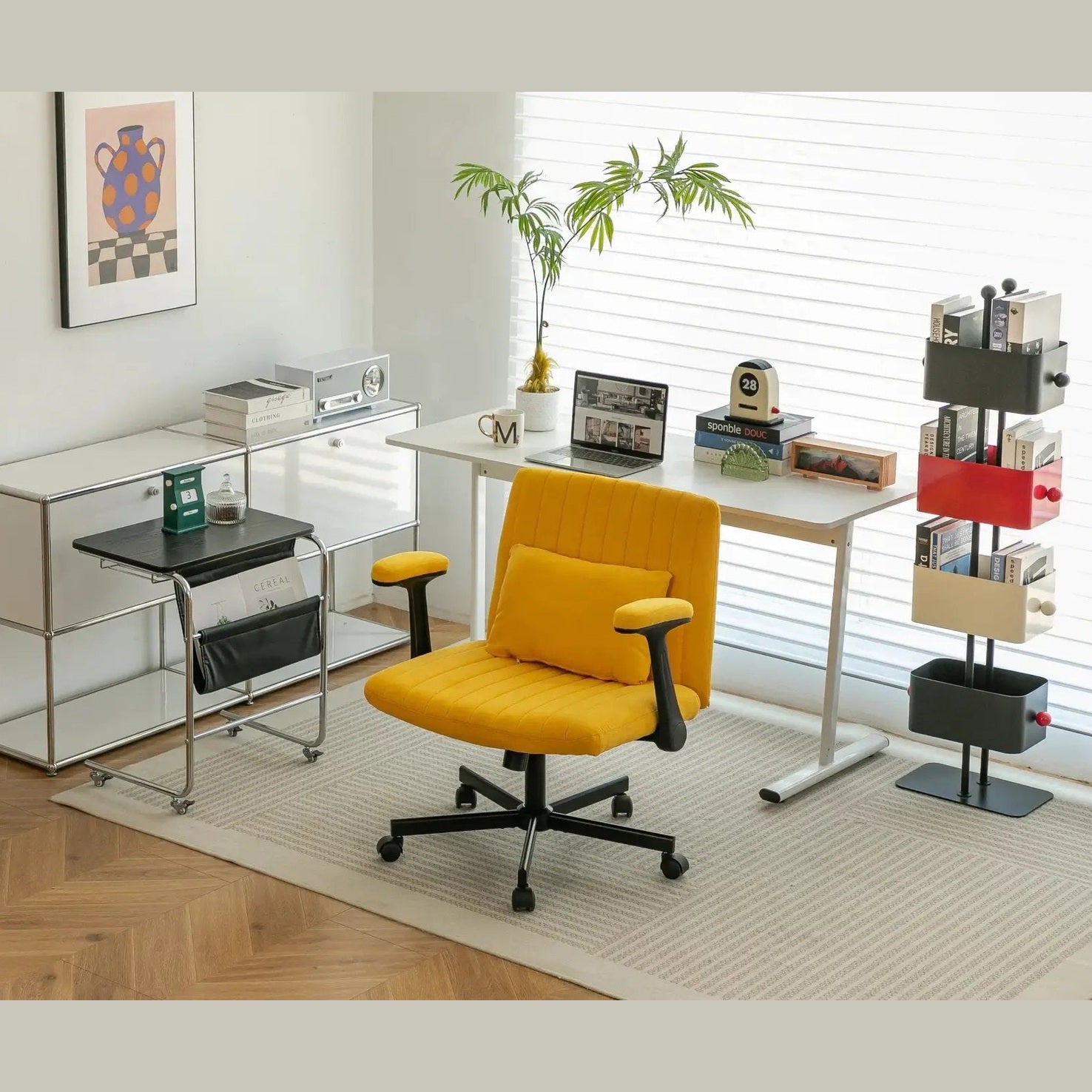 Yellow Linen Criss Cross Armrest Office Chair with Wheels - Ergonomic for Home Office, Work & Study by Platinum-Level Office Chairs