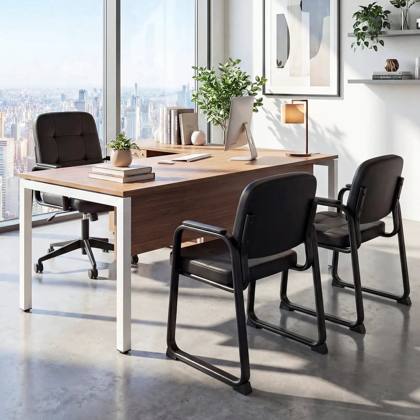 Costway Leather Office Reception Chairs Set of 2/4/6/8/10/12 with - Sled Base
