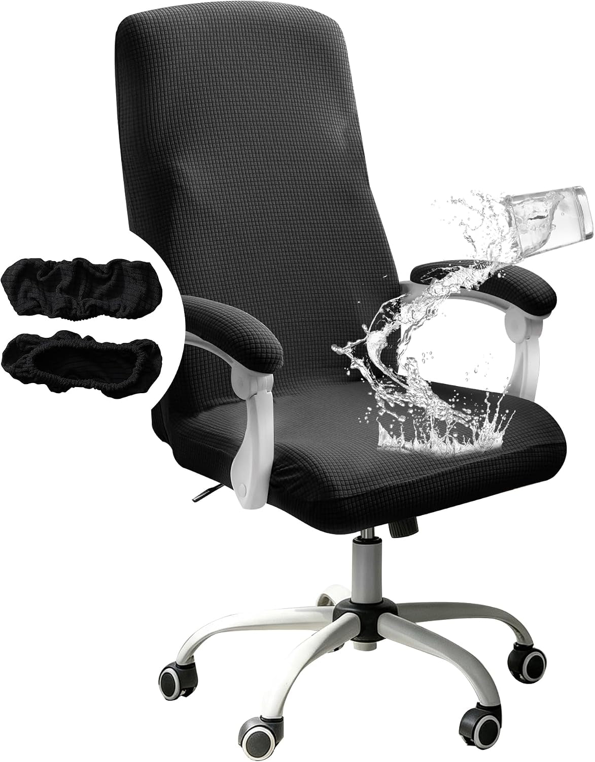 FORCHEER Office Chair Armrest Covers Water Resistant 2PCS Stretch Jacquard Desk Chair Arm Covers for Computer Gaming Chairs Fits 8-13Inch Washable Removable-Black