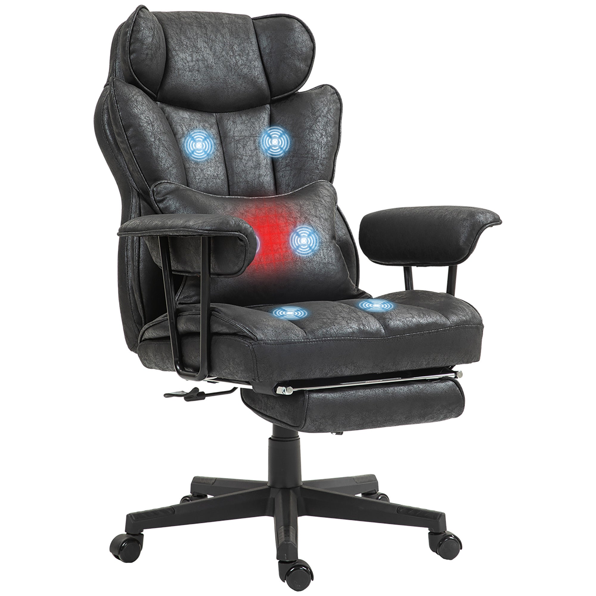 HOMCOM Massage Executive Office Chair Big And Tall With Heat 6 Vibration Points Lumbar Support Foot Rest Reclining - Platinum-Level Office Chairs