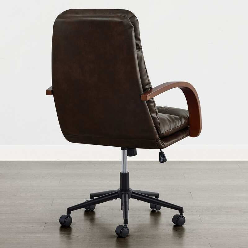 Upholstered Swivel Office Chair with Wood Arms