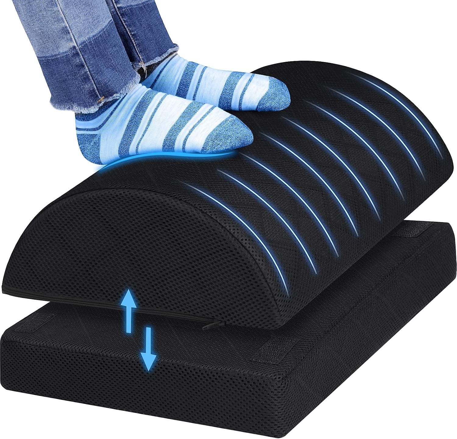 Cushzone Foot Rest for under Desk at Work, Grey | 2-Height Adjustable Foot Stool for Office and Home, Office Desk Accessories, Ergonomic Foot Support