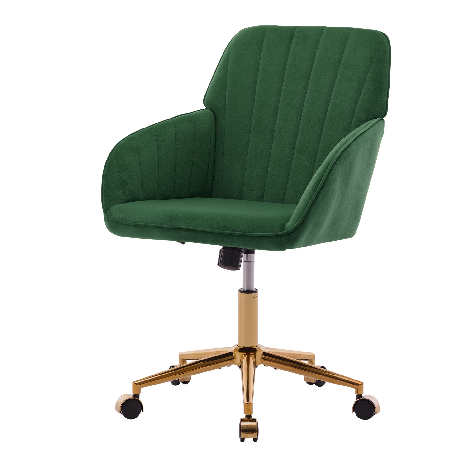 Green Velvet Office Chair, Ergonomic Adjustable Swivel Desk Chair with Gold Plated Base and Armrests for Home or Office - Platinum-Level Office Chairs