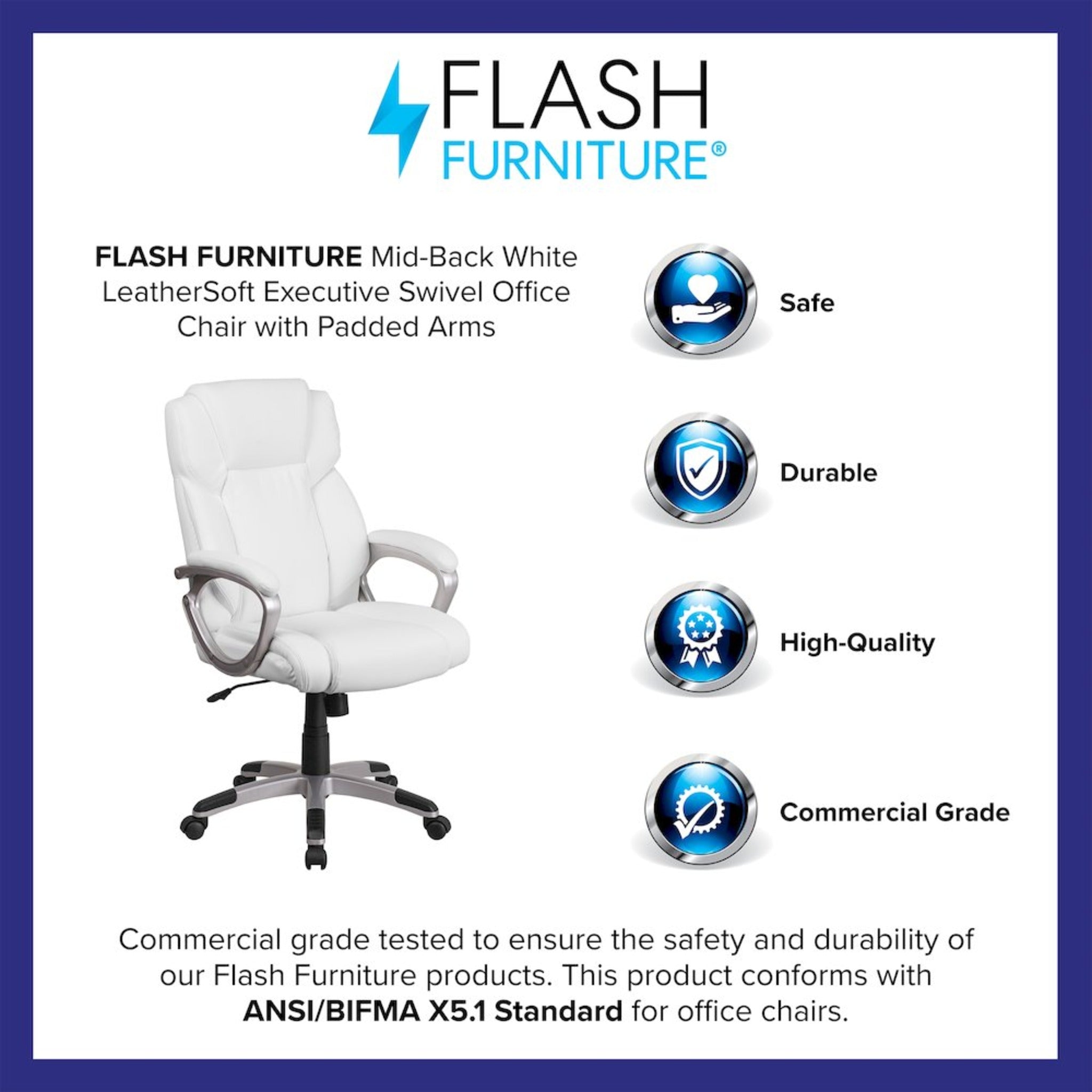 Mid-Back White LeatherSoft Executive Swivel Office Chair