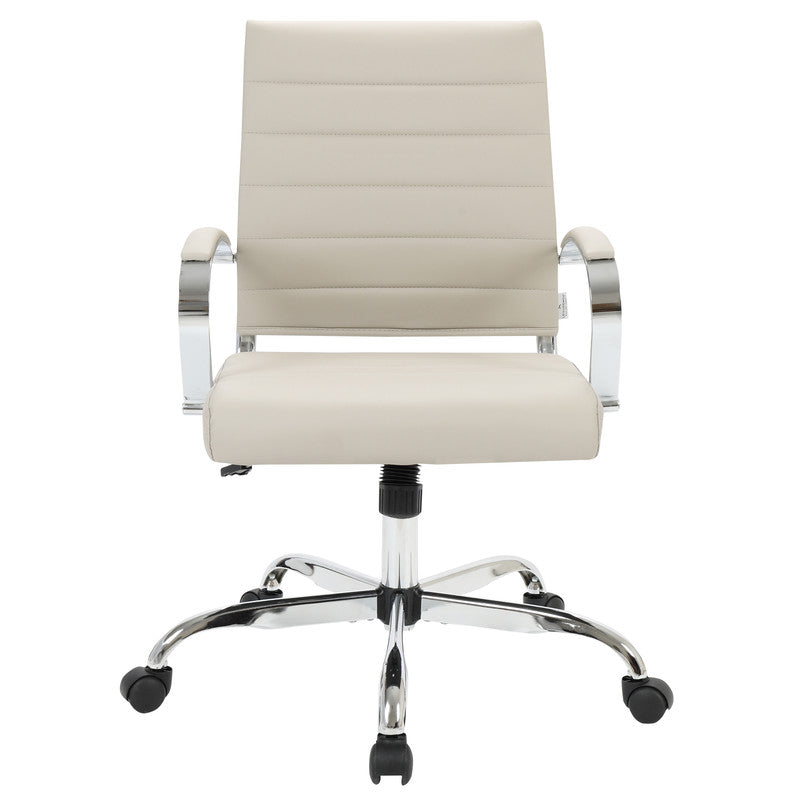 30 PCS Benmar Leather Office Desk Computer Chair with Ribbed Seat and Steel Frame - Tan