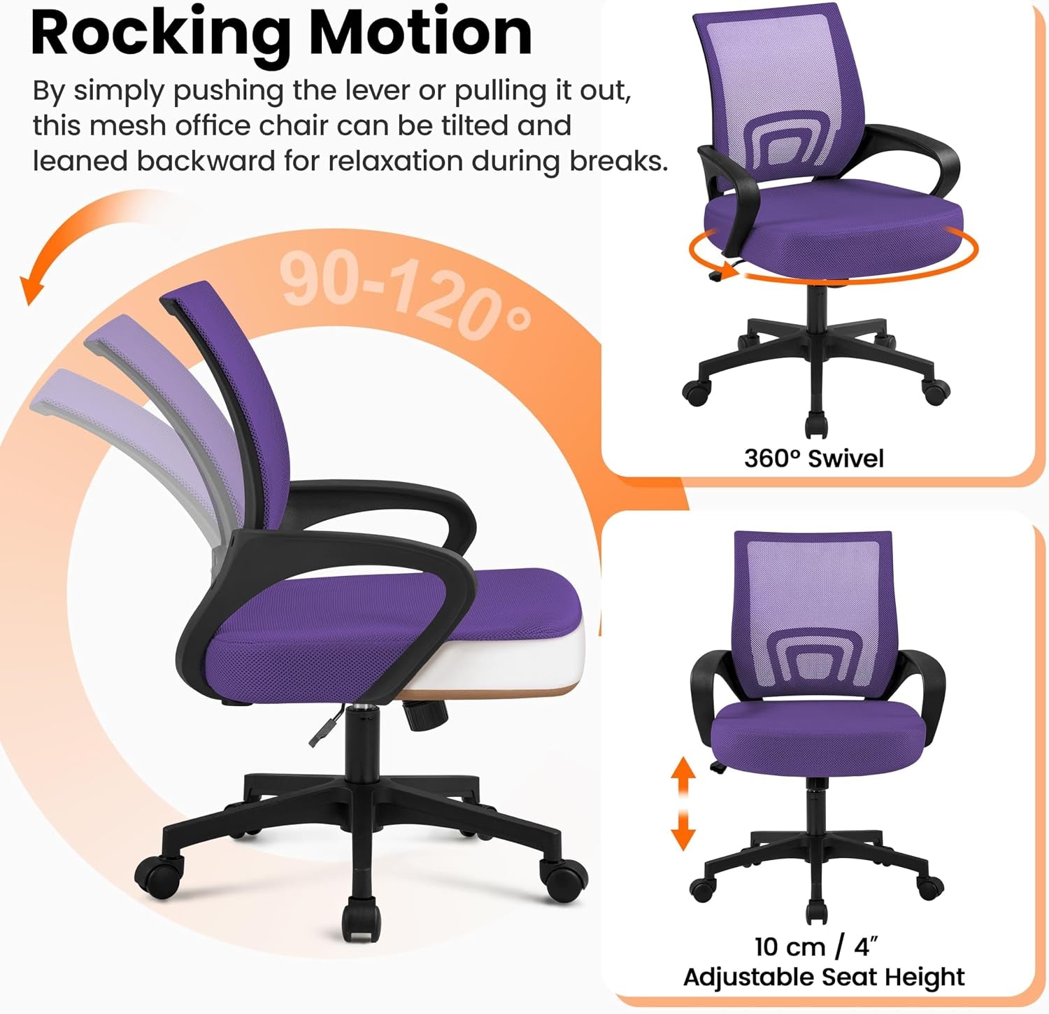 Yaheetech Mid Back Mesh Computer Office Desk Chair Adjustable Swivel, Purple