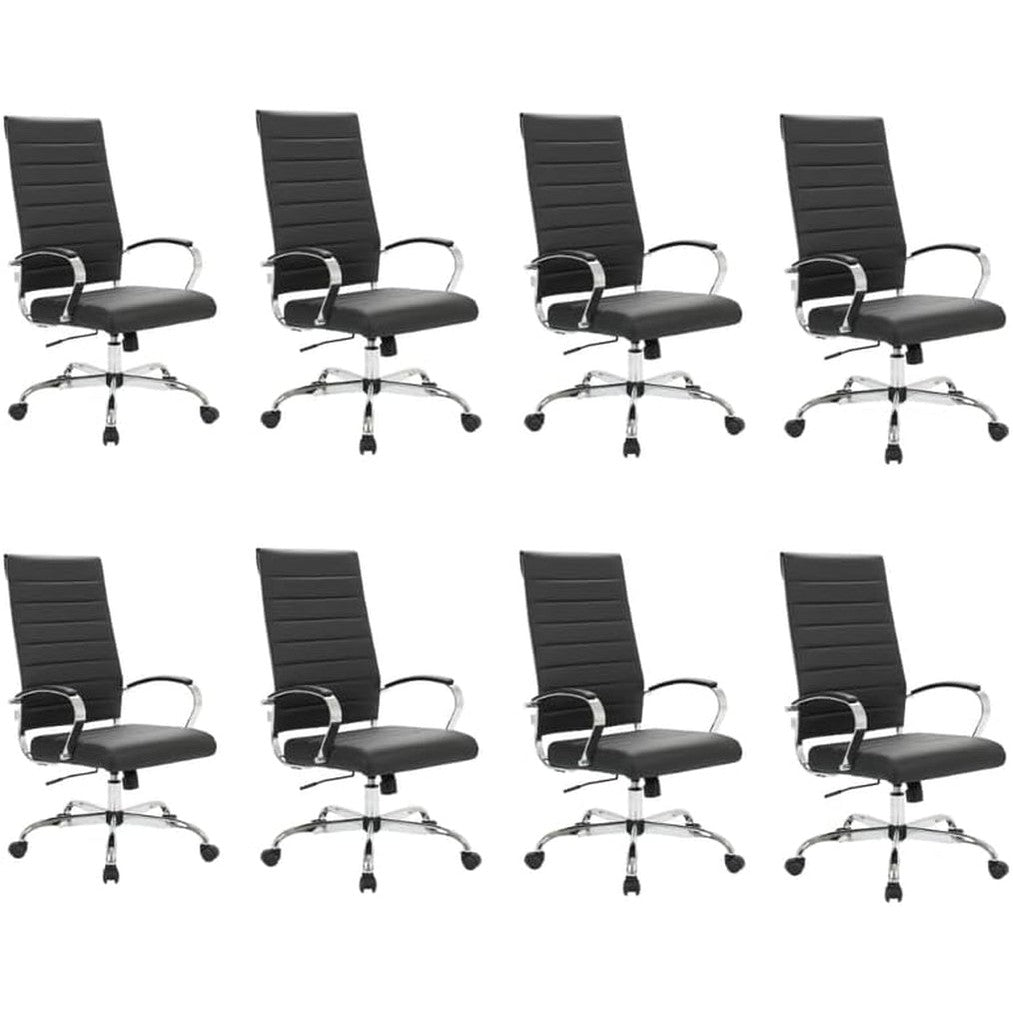 Leisuremod Benmar Modern High-Back Office Chair, 360-Degree Adjustable Swivel Task Furniture in Leather Upholstery with Ribbed Backrest for Home and Office