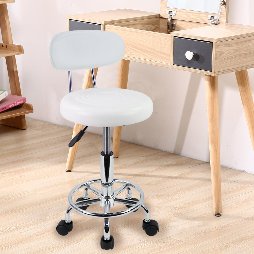 PU Leather Rolling Stool with Adjustable Height and Footrest